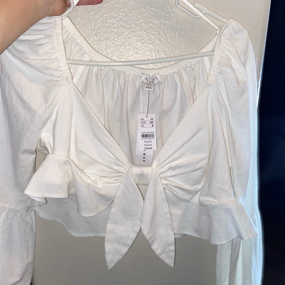 TopShop white long sleeve crop top - Picture 2 of 2
